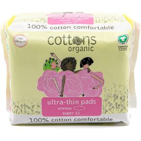 فوط نسائية عضوية رفيعة للغاية من القطن العضوي للنساء بأجنحة | 48- مغلفة منفردة | غير معطر | خالي من الكلور | غطاء من القطن العضوي | قدرة امتصاص فائقة (4 عبوات من 12 قطعة) in Kuwait