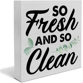 ديكور مكتب صندوق خشبي للحمام الريفي، علامة كتلة خشبية منعشة ونظيفة للغاية، ديكور مكتب الحمام المنزلي ورف الطاولة، 5 × 5 بوصات in Kuwait