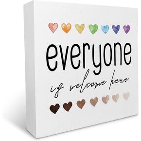 Everyone is Welcome Here Diversity Wood Box Sign Rustic Farmhouse Style Wood Block Plaque Decor for Classroom School Preschool Nursery Wall Desk Shelf Decoration,Diversity Equity and Inclusion Gifts in Kuwait