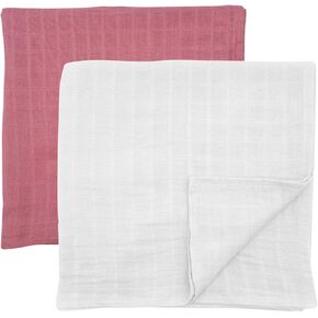 Cotton Muslin Swaddle Baby Blankets 2 Pieces Set (White/Dusty Rose) in Kuwait