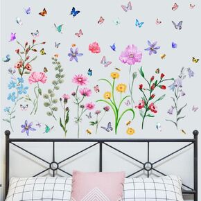 58PCS Spring Summer Window Cling Sticker Flowers Butterfly Bee Window Decals 4 Sheets Color Decals for Home Glass Windows Refrigerator Doors Decorative Goods Store Window Display Decoration in Kuwait