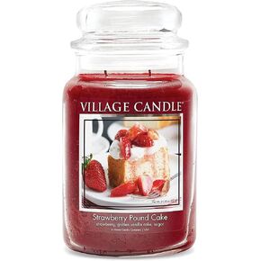 Village Candle Strawberry Pound Cake, Large Glass Apothecary Jar Scented Candle, 21.25 oz, Red in Kuwait