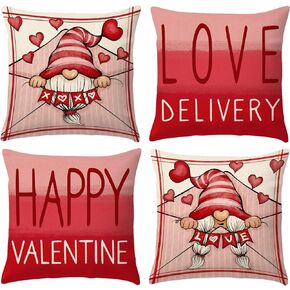 عيد الحب وسادة يغطي 18x18 مجموعة من 4 عيد الحب التماثيل الكتان وسادة الزخرفية رمي وسادة يغطي أريكة الأريكة الذكرى الزفاف عيد الحب ديكور المنزل in Kuwait
