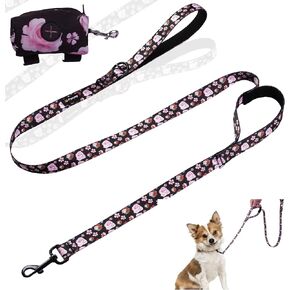Foxyep Dog Leash 2 مقابض بمقبض مبطن لمزيد من التحكم، مع حقيبة أنبوب الكلب لطيف فتاة الكلب المقود تصميم زهرة للكلاب الصغيرة والمتوسطة الكبيرة، جرو (الوردي الأسود والوردي) in Kuwait