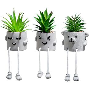 Artificial Plants Potted Set, Mini Potted Succulents Decorative with Gray Pots, Succulents Creative Decor, Simulation Plants Ornament 3PCS, Office Home Decor Gifts in Saudi Arabia