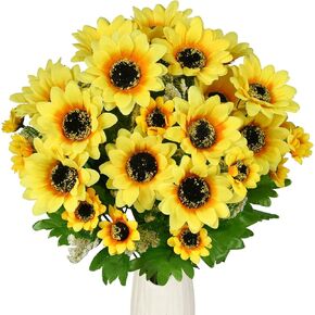 باقة عباد الشمس الاصطناعية من Lvydec، 19 بوصة كبيرة من عباد الشمس باقة عباد الشمس الحريرية مع جذع لتزيين المنزل وحفلات الزفاف in Kuwait