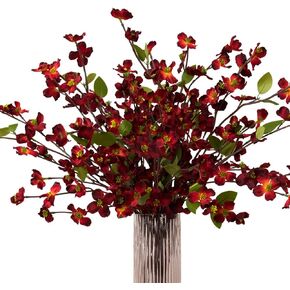 Artificial Flowers Blossom Stems Dogwood Silk Flowers Fake Cornus Bush for Home Decoration Table Centerpieces, 8 PCS (Champagne)