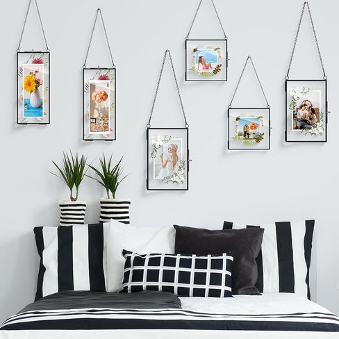مجموعة من 9 إطارات زجاجية سوداء من Barydat للزهور المضغوطة مقاس 6 × 6، 6 × 8، 4 × 9 بوصة إطار صورة معلق، إطار عرض فني عائم للصور، زجاج مزدوج مع سلسلة لعينات النباتات المجففة، معرض ديكور الحائط in Saudi Arabia