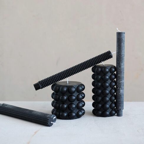 Creative Co-Op Unscented Hobnail Taper Box, Set of 2, Black Candles, 1" L x 1" W x 10" H, 2 Count in Saudi Arabia