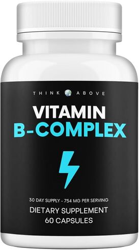 فكر في الفيتامينات المعقدة ب للرجال والنساء | 60 قطعة عالية الفعالية - تدعم الطاقة والمزاج ووضوح تعب الدماغ والتركيز - *8 فيتامينات ب - مكمل مركب فيتامين ب in Kuwait