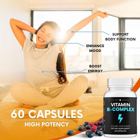 فكر في الفيتامينات المعقدة ب للرجال والنساء | 60 قطعة عالية الفعالية - تدعم الطاقة والمزاج ووضوح تعب الدماغ والتركيز - *8 فيتامينات ب - مكمل مركب فيتامين ب in Kuwait