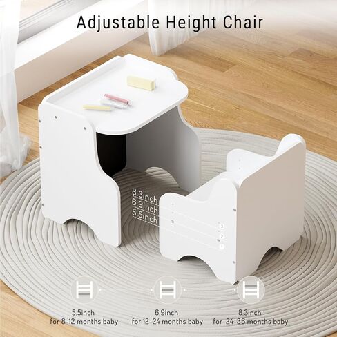 Tilhumt 2 in 1 Montessori Weaning Table and Chair Set with Built-in Chalkboard, Height Adjustable Chair for Toddlers, Kids Activity Table for Drawing, Dining, Reading, and Playing in Kuwait