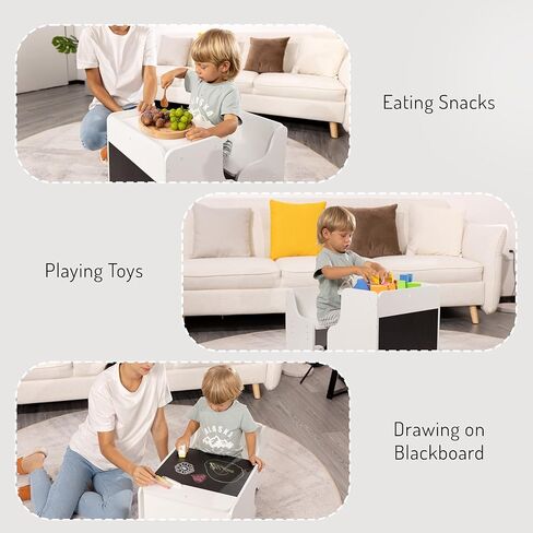 Tilhumt 2 in 1 Montessori Weaning Table and Chair Set with Built-in Chalkboard, Height Adjustable Chair for Toddlers, Kids Activity Table for Drawing, Dining, Reading, and Playing in Kuwait