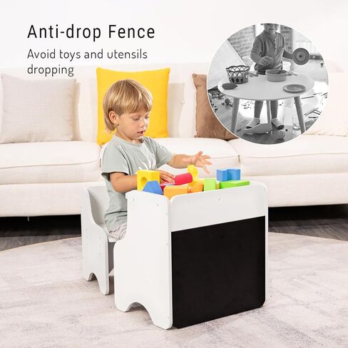 Tilhumt 2 in 1 Montessori Weaning Table and Chair Set with Built-in Chalkboard, Height Adjustable Chair for Toddlers, Kids Activity Table for Drawing, Dining, Reading, and Playing in Kuwait