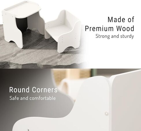 Tilhumt 2 in 1 Montessori Weaning Table and Chair Set with Built-in Chalkboard, Height Adjustable Chair for Toddlers, Kids Activity Table for Drawing, Dining, Reading, and Playing in Kuwait