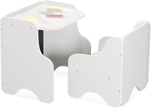 Tilhumt 2 in 1 Montessori Weaning Table and Chair Set with Built-in Chalkboard, Height Adjustable Chair for Toddlers, Kids Activity Table for Drawing, Dining, Reading, and Playing in Kuwait