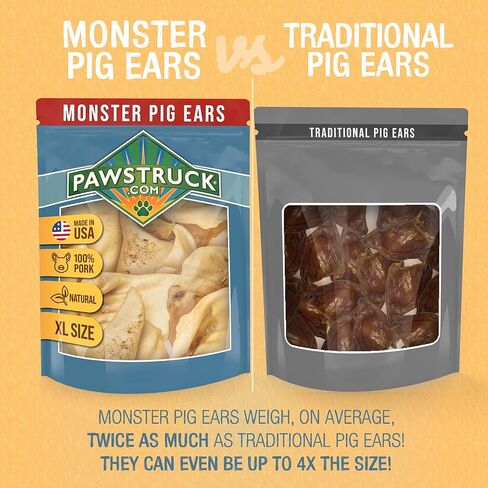 Pawstruck Monster Pig Ears for Dogs, Made in USA Dog Chews, Natural Rawhide Free Pork Treats, American Made Puffed Sow, Digestible Dog Treats (10 Ears), Cow Ear Alternative for All Breeds… in Kuwait