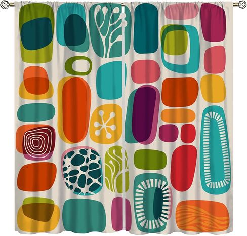 SENRUEGT Geometric Shapes Retro Curtains,Colorful Rectangular Square Geometric Pattern Boys Girls Home Bedro 42x45 Inch in Saudi Arabia