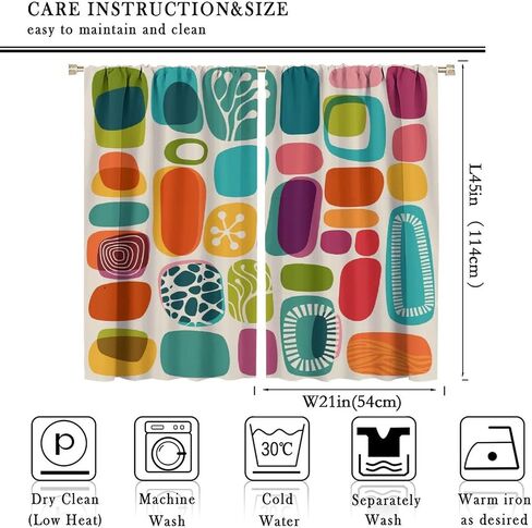 SENRUEGT Geometric Shapes Retro Curtains,Colorful Rectangular Square Geometric Pattern Boys Girls Home Bedro 42x45 Inch in Saudi Arabia