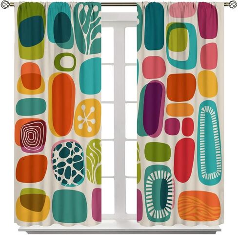 SENRUEGT Geometric Shapes Retro Curtains,Colorful Rectangular Square Geometric Pattern Boys Girls Home Bedro 42x45 Inch in Saudi Arabia