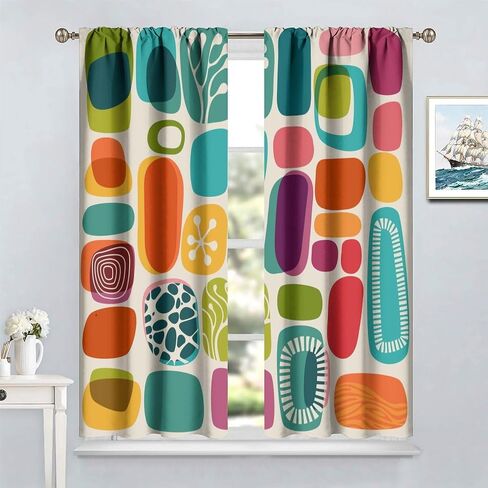 SENRUEGT Geometric Shapes Retro Curtains,Colorful Rectangular Square Geometric Pattern Boys Girls Home Bedro 42x45 Inch in Saudi Arabia