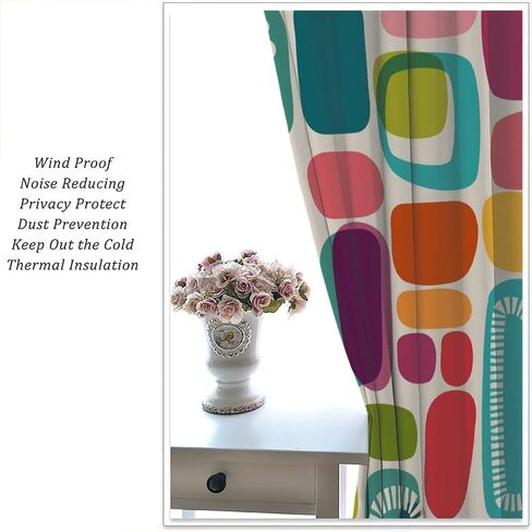 SENRUEGT Geometric Shapes Retro Curtains,Colorful Rectangular Square Geometric Pattern Boys Girls Home Bedro 42x45 Inch in Saudi Arabia