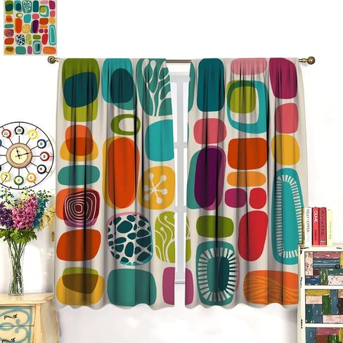 SENRUEGT Geometric Shapes Retro Curtains,Colorful Rectangular Square Geometric Pattern Boys Girls Home Bedro 42x45 Inch in Saudi Arabia