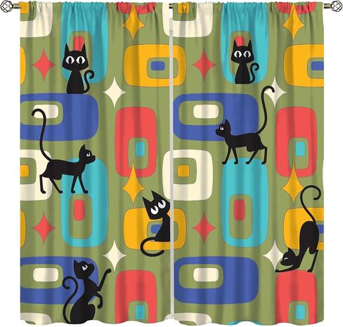 SENRUEGT Geometric Shapes Retro Curtains,Colorful Rectangular Square Geometric Pattern Boys Girls Home Bedro 42x45 Inch in Saudi Arabia