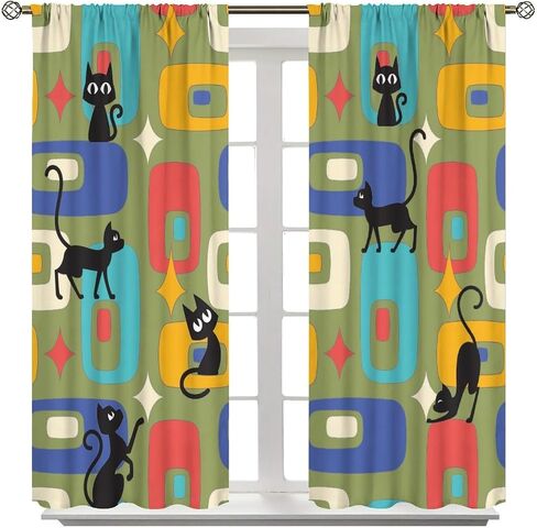 SENRUEGT Geometric Shapes Retro Curtains,Colorful Rectangular Square Geometric Pattern Boys Girls Home Bedro 42x45 Inch in Saudi Arabia