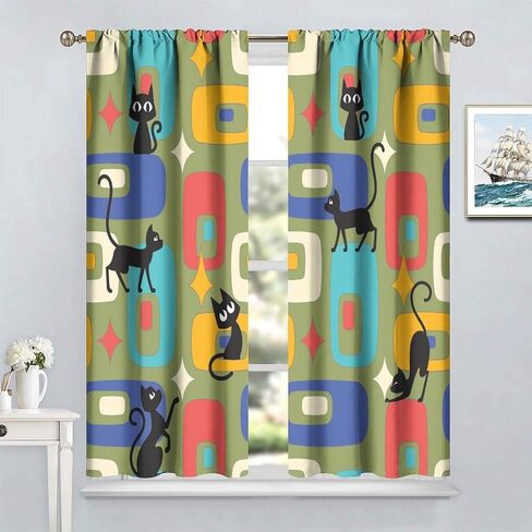 SENRUEGT Geometric Shapes Retro Curtains,Colorful Rectangular Square Geometric Pattern Boys Girls Home Bedro 42x45 Inch in Saudi Arabia
