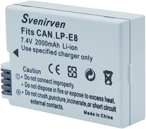 حزمة بطارية Svenirven 2000 مللي أمبير LP-E8 لكاميرات Canon EOS 550D، EOS 600D، EOS 700D، EOS Rebel T2i، EOS Rebel T3i، EOS Rebel T4i، EOS Rebel T5i Digital SLR (قطعة واحدة) in Kuwait