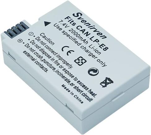 حزمة بطارية Svenirven 2000 مللي أمبير LP-E8 لكاميرات Canon EOS 550D، EOS 600D، EOS 700D، EOS Rebel T2i، EOS Rebel T3i، EOS Rebel T4i، EOS Rebel T5i Digital SLR (قطعة واحدة) in Kuwait