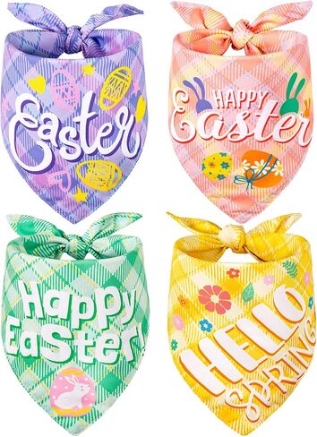 Whaline 4Pcs Easter Buffalo Pet Bandanas Double Sided Easter dog Bandanas Easter Design Pet Scarf Accessories for Small Medium Large Puppy Cat Birthday Christmas Party in Saudi Arabia