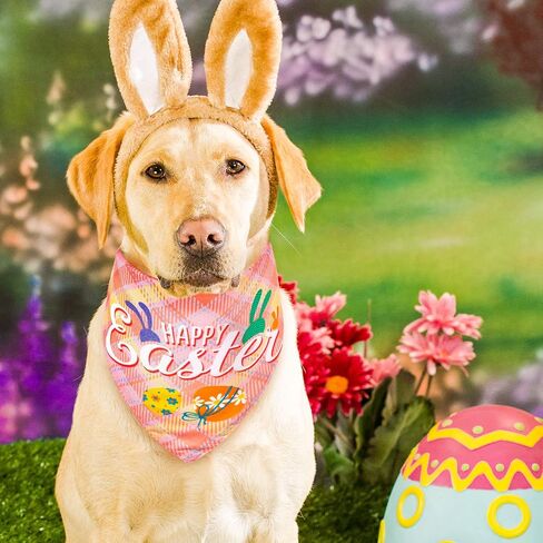 Whaline 4Pcs Easter Buffalo Pet Bandanas Double Sided Easter dog Bandanas Easter Design Pet Scarf Accessories for Small Medium Large Puppy Cat Birthday Christmas Party in Saudi Arabia