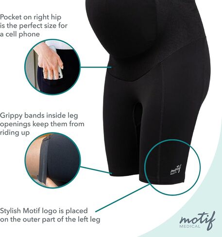 Motif Medical Maternity Shorts with Pocket - Maternity Bike Shorts - Maternity Workout Shorts Over The Belly - Black in Kuwait
