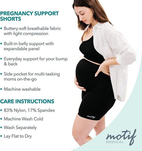 Motif Medical Maternity Shorts with Pocket - Maternity Bike Shorts - Maternity Workout Shorts Over The Belly - Black in Kuwait