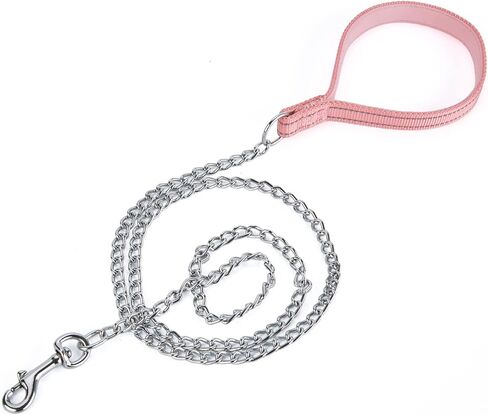 بيتيري سلسلة معدنية مقاومة للمضغ، مقبض من النايلون مع بطانة ناعمة من النيوبرين وشريط عاكس للكلاب متوسطة الحجم. (مقاس M، زهري) in Kuwait