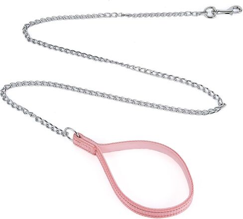 بيتيري سلسلة معدنية مقاومة للمضغ، مقبض من النايلون مع بطانة ناعمة من النيوبرين وشريط عاكس للكلاب متوسطة الحجم. (مقاس M، زهري) in Kuwait