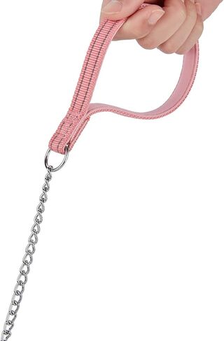 بيتيري سلسلة معدنية مقاومة للمضغ، مقبض من النايلون مع بطانة ناعمة من النيوبرين وشريط عاكس للكلاب متوسطة الحجم. (مقاس M، زهري) in Kuwait