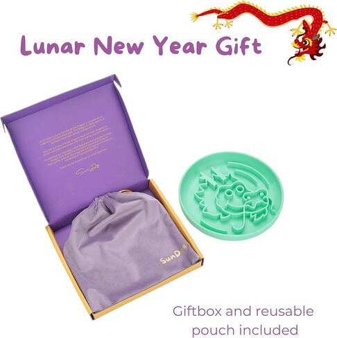 وعاء التغذية البطيء سنة التنين من صن دوج - وعاء ألغاز من السيليكون وبساط لعق مع شفط للكلاب والقطط. الأكل البطيء، تقليل الملل، بساط علاج الكلاب مثالي للهدايا - تصميم SunDog الحصري in Kuwait