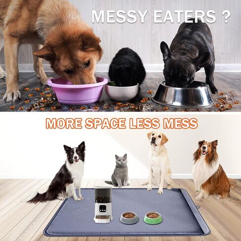 بساط طعام للكلاب والماء من السيليكون كبير الحجم مع جيب لالتقاط الانسكابات والبقايا، بساط طعام للقطط مقاوم للماء ومضاد للانزلاق مع شفاه عالية مضاد للعض in Kuwait