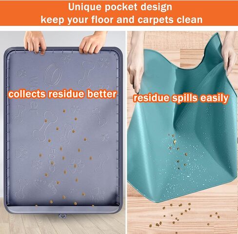 بساط طعام للكلاب والماء من السيليكون كبير الحجم مع جيب لالتقاط الانسكابات والبقايا، بساط طعام للقطط مقاوم للماء ومضاد للانزلاق مع شفاه عالية مضاد للعض in Kuwait