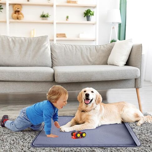 بساط طعام للكلاب والماء من السيليكون كبير الحجم مع جيب لالتقاط الانسكابات والبقايا، بساط طعام للقطط مقاوم للماء ومضاد للانزلاق مع شفاه عالية مضاد للعض in Kuwait