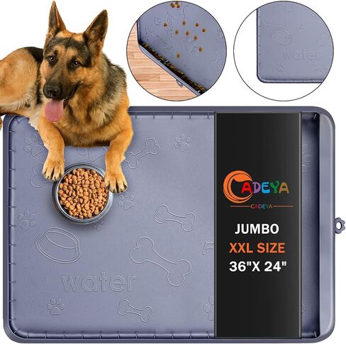 بساط طعام للكلاب والماء من السيليكون كبير الحجم مع جيب لالتقاط الانسكابات والبقايا، بساط طعام للقطط مقاوم للماء ومضاد للانزلاق مع شفاه عالية مضاد للعض in Kuwait