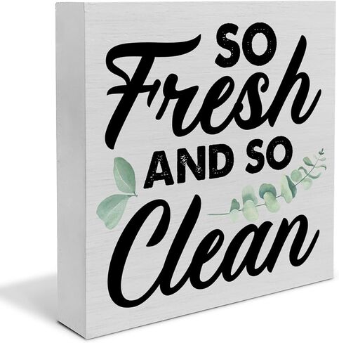 ديكور مكتب صندوق خشبي للحمام الريفي، علامة كتلة خشبية منعشة ونظيفة للغاية، ديكور مكتب الحمام المنزلي ورف الطاولة، 5 × 5 بوصات in Kuwait