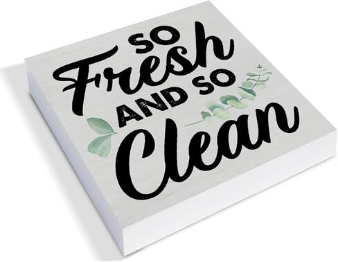 ديكور مكتب صندوق خشبي للحمام الريفي، علامة كتلة خشبية منعشة ونظيفة للغاية، ديكور مكتب الحمام المنزلي ورف الطاولة، 5 × 5 بوصات in Kuwait