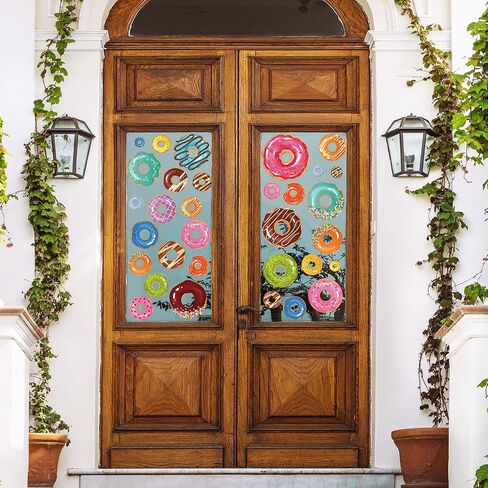 Whaline Donuts Window Clings ملون الكعك نمط نافذة الشارات الحلو دونات الحلوى على الوجهين يطبع ملصقات PVC لفصل الصيف حفلة عيد ميلاد نافذة زجاج مرآة الديكور، 4 أوراق in Saudi Arabia