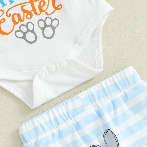 DNOMAID YZARC Easter Outfits Baby Girl Boy My 1st Easter Long Sleeve Romper Bodysuit Stripe Bunny Pant Hat 3Pcs Clothes Set in Kuwait