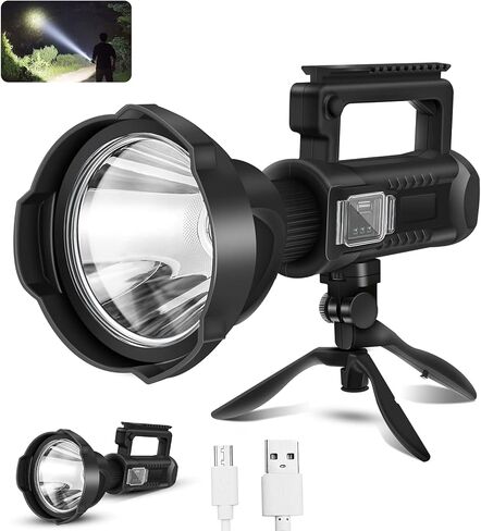 Chanarily Rechargeable Spotlight Flashlight 100000 Lumens with Tripod IPX5 Waterproof Handheld Spotlight 4 Modes Search Light for Camping, Fishing, Hunting, Hiking, Emergency&Other Outdoor Activities in Saudi Arabia
