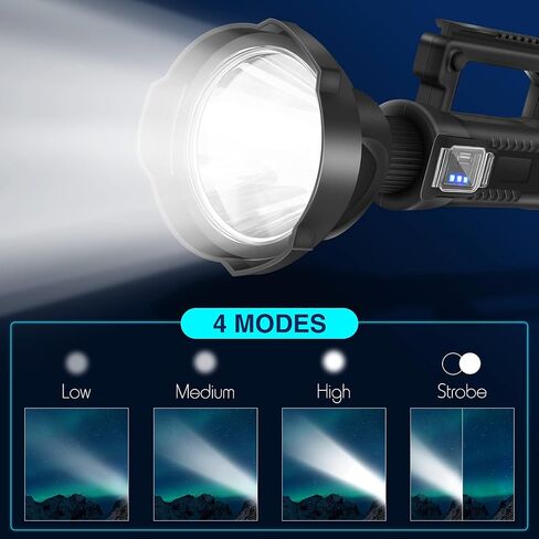 Chanarily Rechargeable Spotlight Flashlight 100000 Lumens with Tripod IPX5 Waterproof Handheld Spotlight 4 Modes Search Light for Camping, Fishing, Hunting, Hiking, Emergency&Other Outdoor Activities in Saudi Arabia